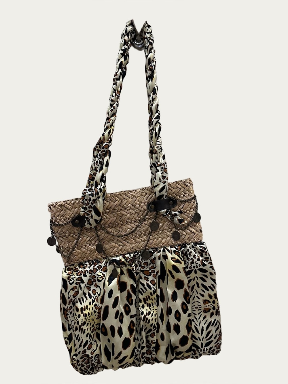 Sun n Sand Vintage Animal Print Purse Tote Scarf & Straw